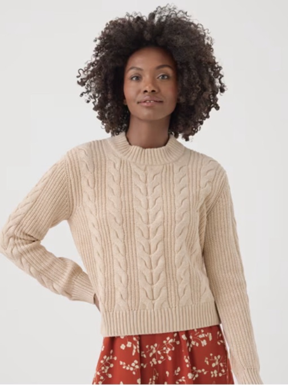 Pact Cable-Knit Crewneck Sweater in Sandshell